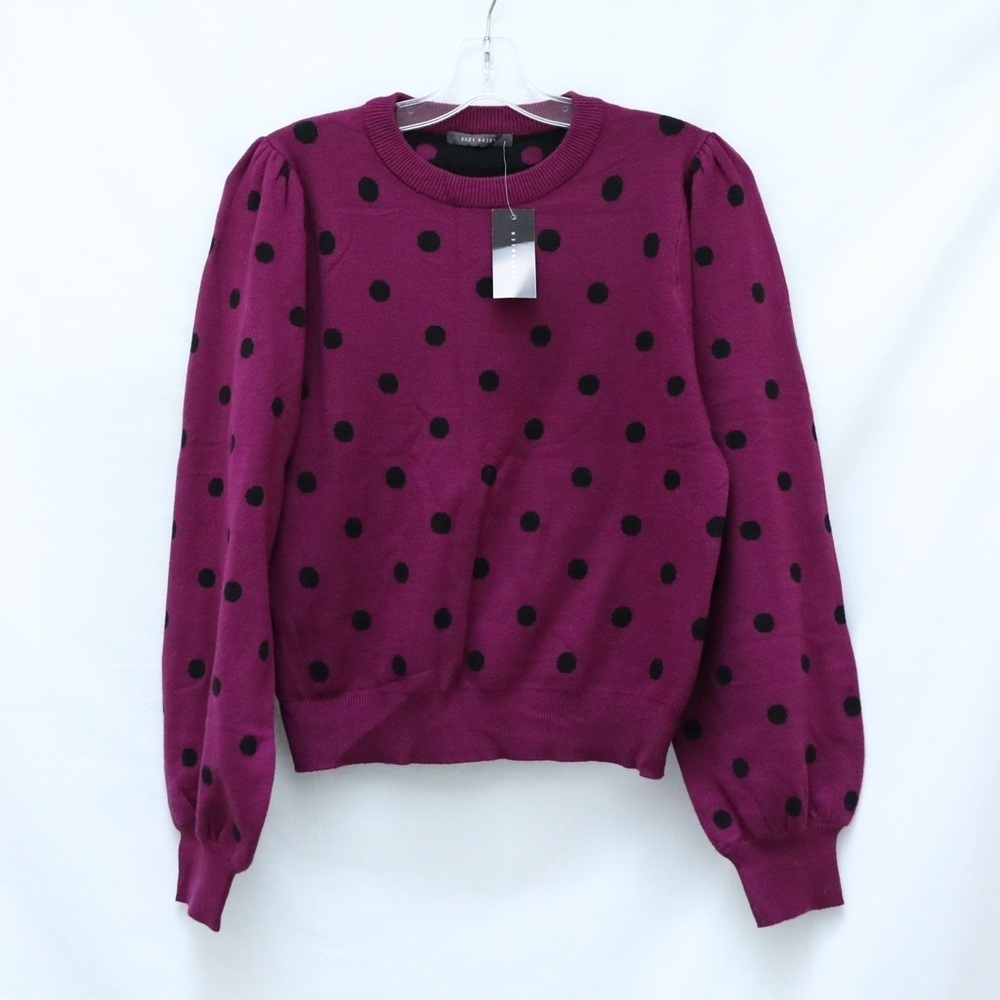 NWT Suzy Shier purple pink magenta polka dot sweater balloon long sleeves M new